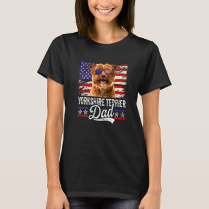 T-shirt Mens Yorkshire Terrier Papa Usa Drapeau Patriotiqu