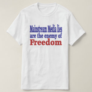 T-shirt Mensonges de média principal texte bleu rouge