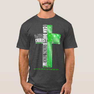 T-shirt Mental Health Awareness Christian Cross Ribbon 334