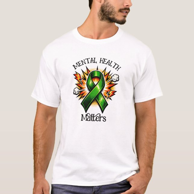 T-shirt Mental Health Matters Pop Art Green Ribbon (Devant)