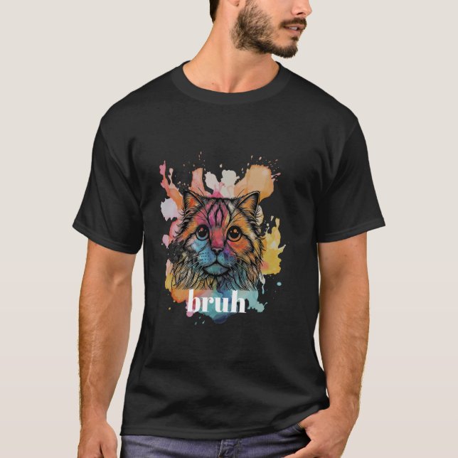 T-shirt Meomeo drôle disant Bruh avec Chat (Devant)