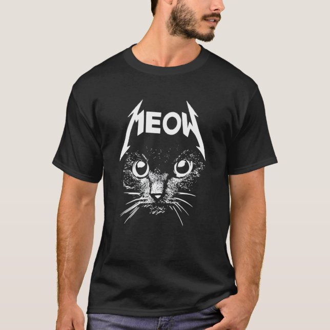 T-shirt Meow Black Cat Metal Kitty Rocks (Devant)