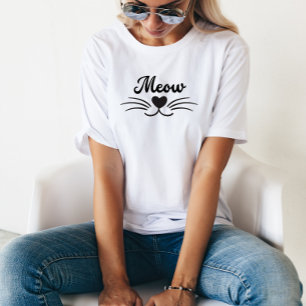 T-shirt Meow Cat Mustache Nez Coeur Drôle Minimaliste