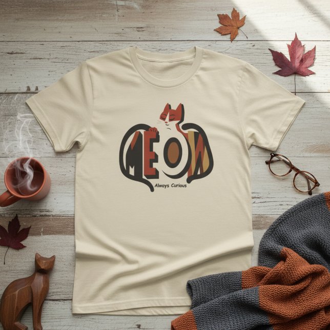 T-shirt MEOW Chat Toujours Curieux Typographie Rétro (Créateur téléchargé)