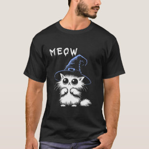 T-shirt Meow Halloween Sorcière Noire Chat Casquette Pour