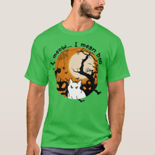 T-shirt Meow I Mean Boo Cute Halloween Cat Ghost Vintage 