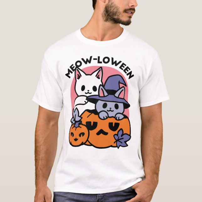 T-shirt Meow-Loween - Cute Halloween Conception Chat (Devant)