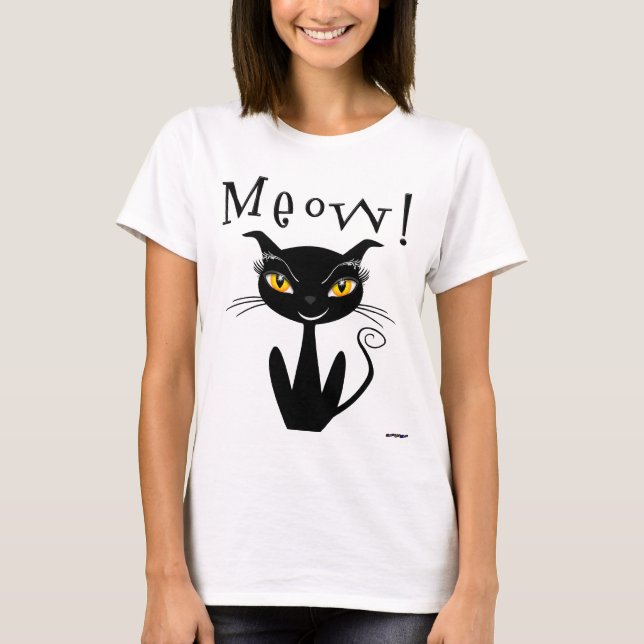 T-shirt Meow lunatique de chat noir ! (Devant)