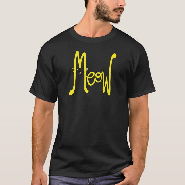 T-shirt Meow Minimal Jaune Script Moderne Chat Papa Typo (Devant)