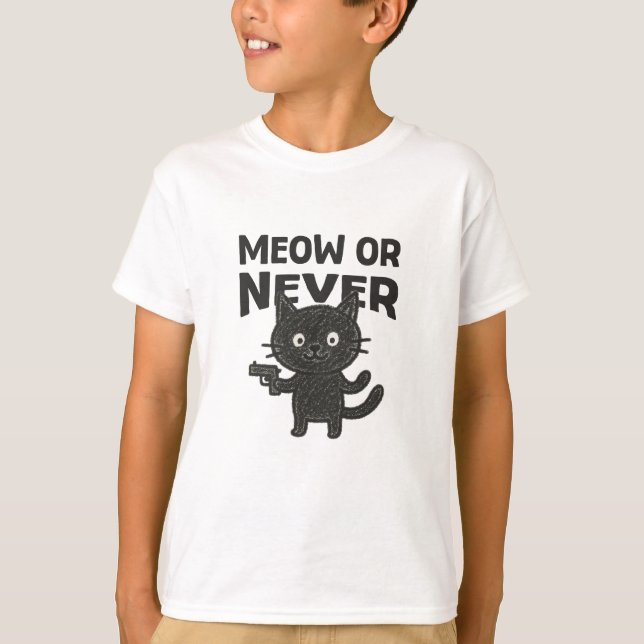 T-shirt Meow or Never – Funny Black Cat (Devant)