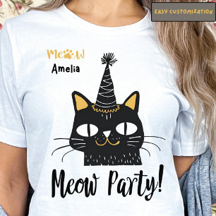 T-shirt Meow Party-Fundy Chat Noir Anniversaire-Cute Paw M