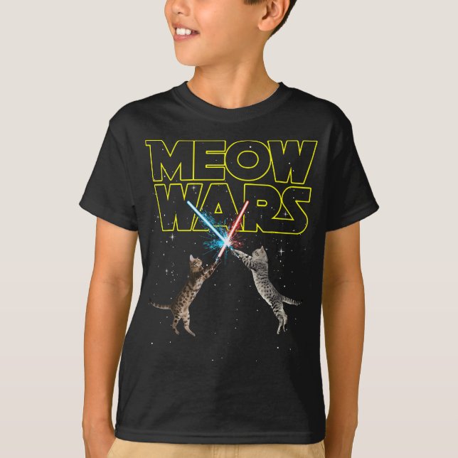 T-shirt Meow Wars - Space Cat - Laser Cat - Drôle Amour Ch (Devant)