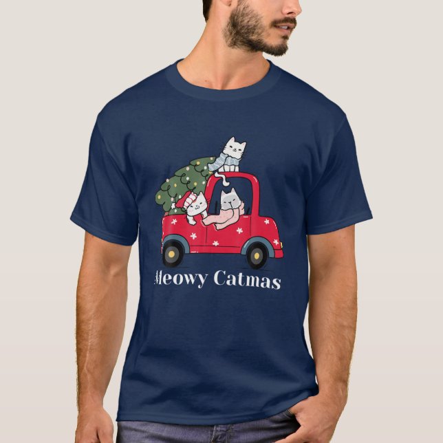 T-shirt Meowa Catmas Camion Rouge Chat Pyjama de Noël (Devant)