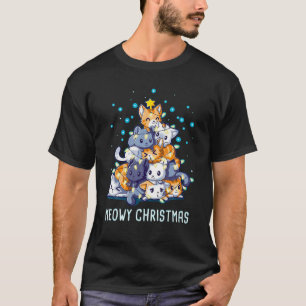 T-shirt Meowa Catmas Chat Flammes d'arbre de Noël Funny Ch