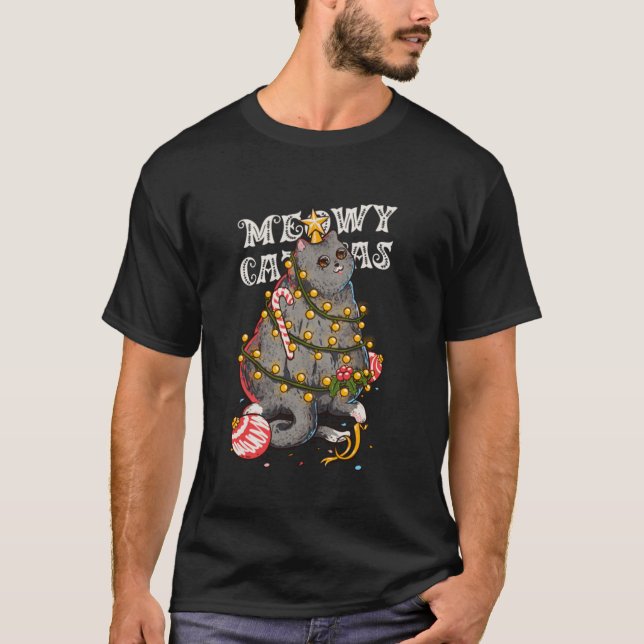 T-shirt Meowa Catmas Chat Noël Arbre de Noël Filles Garçon (Devant)
