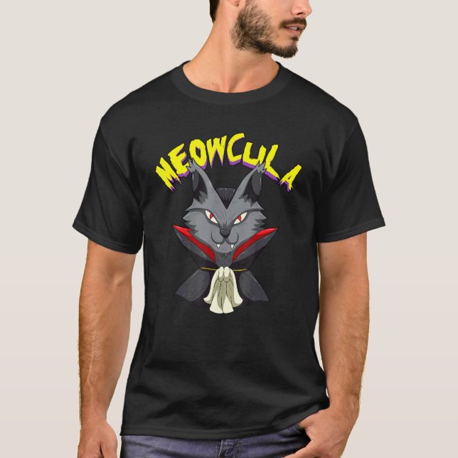 T-shirt Meowcula Drôle Chat Sphynx Vampire Dracula Hallowe (Devant)