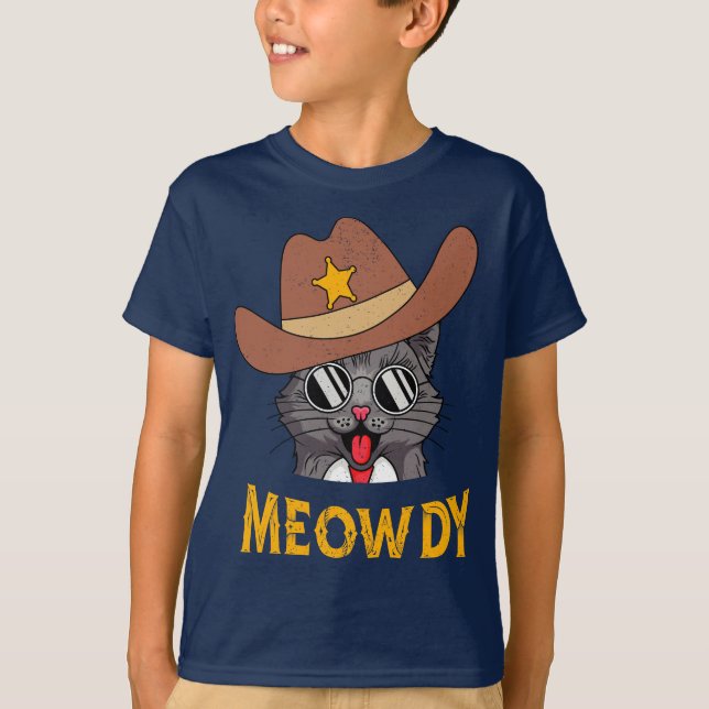 T-shirt Meowdy ! Funny Country Chat Porter Cowboy Casquett (Devant)