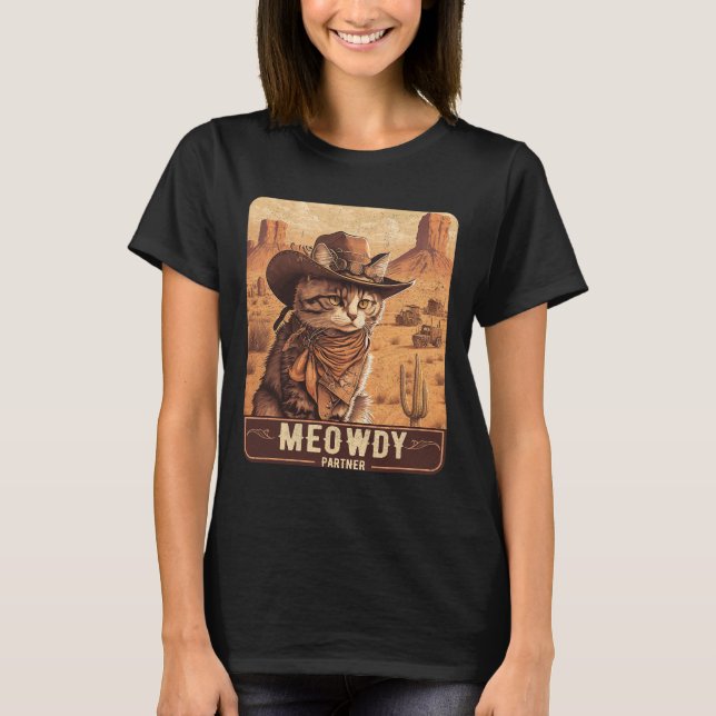 T-shirt Meowdy ! Funny Country Music Chat Cowboy Poster Ca (Devant)