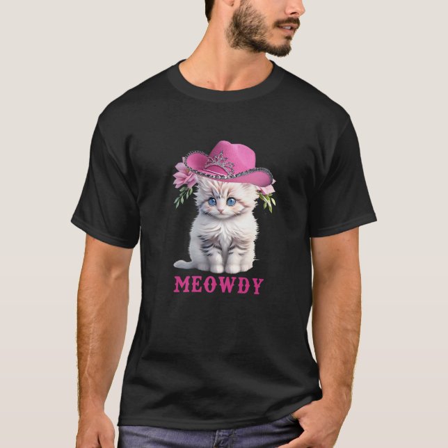 T-shirt Meowdy Funny Mashup entre Cat Meow et Howdy Cut (Devant)