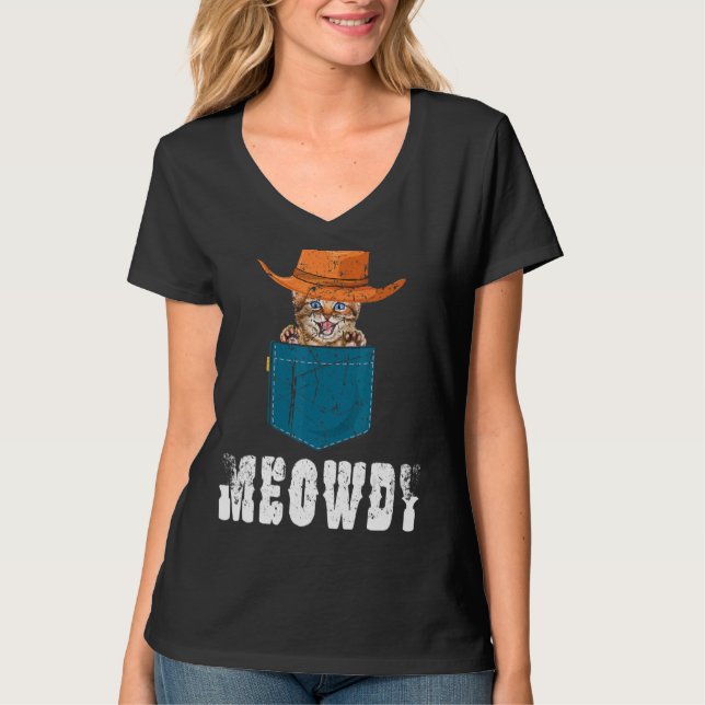 T-shirt Meowdy Mashup Entre Meow Et Howdy Cat Meme (Devant)
