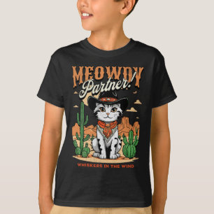 T-shirt Meowdy Partner Cowboy Chat Carton Vintage Drôle