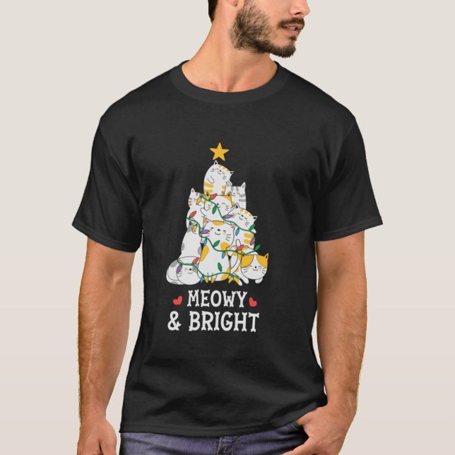 T-shirt Meowet Chat Lumineux Arbre De Noël Filles Garçons  (Devant)