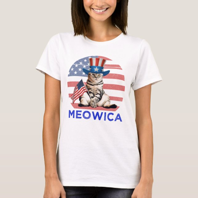 T-shirt Meowica 4 juillet chat américain patriotique (Devant)