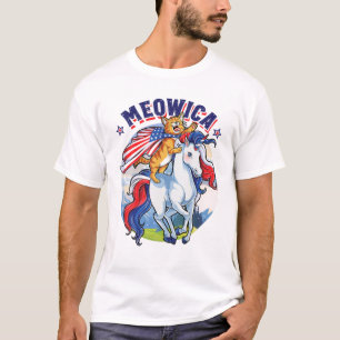 T-shirt Meowica 4 juillet Chat Riding Unicorn Femmes Meric