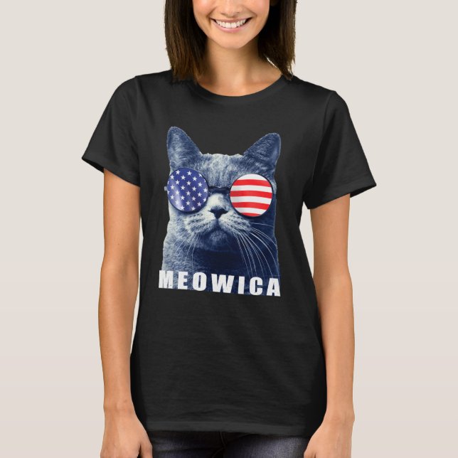 T-shirt Meowica 4 juillet Chat Style Amérique (Devant)