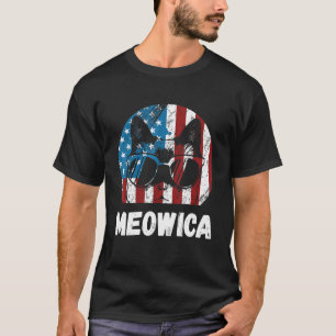 T-shirt Meowica 4 juillet Lunettes de soleil Chat Américai