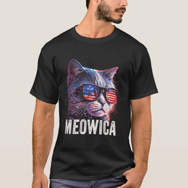 T-shirt Meowica 4Th Of July Cat American Flag America Usa (Devant)