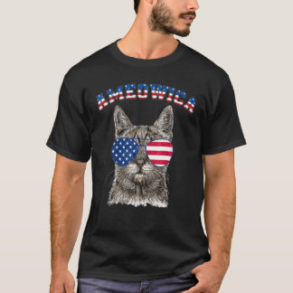T-shirt Meowica 4th Of Julyy Catt American Flag Lunettes d