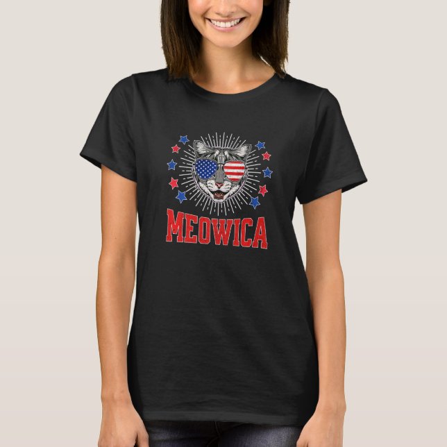 T-shirt Meowica Cat Americat Merica Usa Drapeau Lunettes d (Devant)