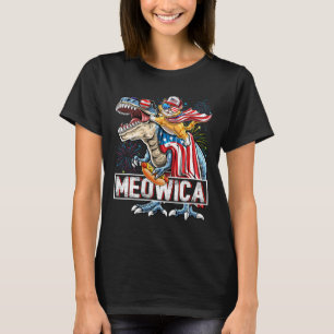 T-shirt Meowica Cat T Rex Dinosaur 4 juillet Fl américain