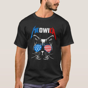 T-shirt Meowica Chat 4 juillet Drapeau américain Lunettes 