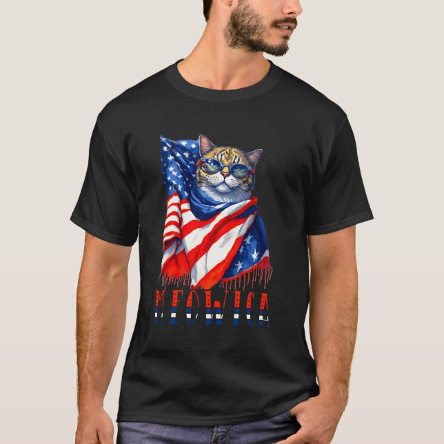 T-shirt Meowica Chat 4 Juillet Lunettes De Soleil Merica C (Devant)