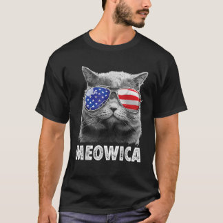 T-shirt Meowica Chat 4 juillet Merica Hommes Femmes USA Am