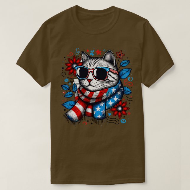 T-shirt meowica chat Lunettes de soleil drapeau américain  (Design devant)