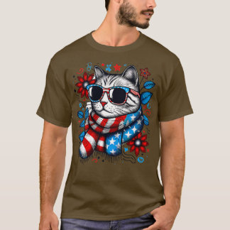 T-shirt meowica chat Lunettes de soleil drapeau américain 