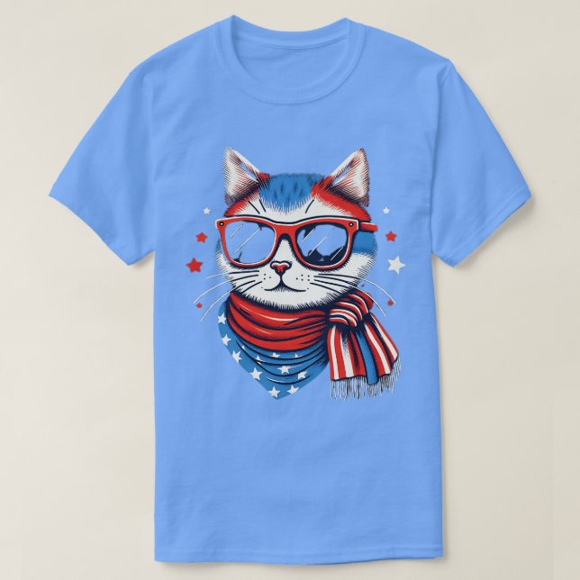 T-shirt meowica chat Lunettes de soleil drapeau américain  (Design devant)