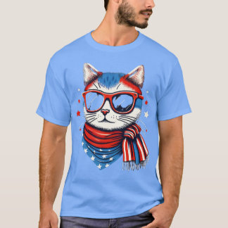 T-shirt meowica chat Lunettes de soleil drapeau américain 