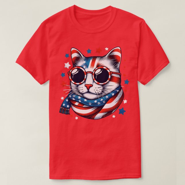 T-shirt meowica chat Lunettes de soleil drapeau américain  (Design devant)