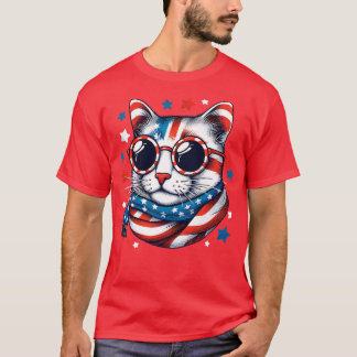 T-shirt meowica chat Lunettes de soleil drapeau américain 