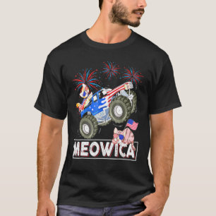 T-shirt Meowica Chat Monster Conduite Camion Drapeau améri