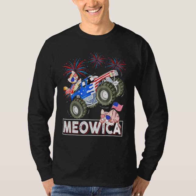 T-shirt Meowica Chat Monster Conduite Camion Drapeau améri (Devant)