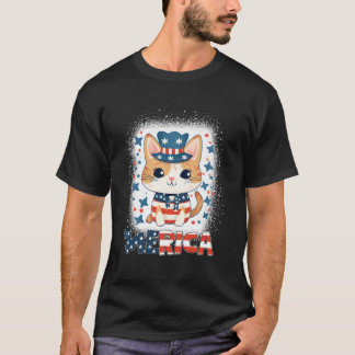 T-shirt Meowica Chat Patriotique 4 Juillet Feux D'Artifice