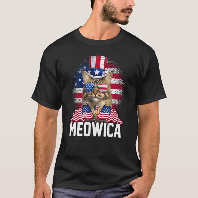 T-shirt Meowica Chat Usa Drapeau Lunettes de soleil et onc (Devant)