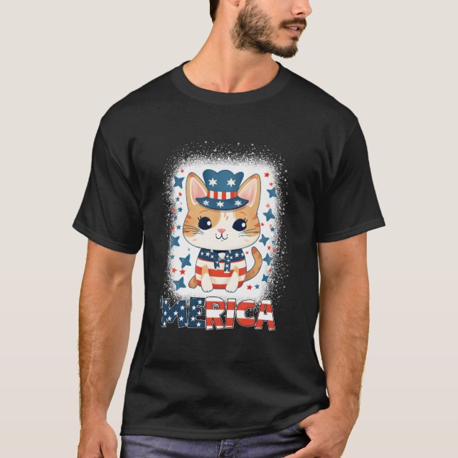 T-shirt Meowica Patriotic Cat 4Th Of July Fireworks Merica (Devant)