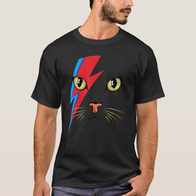 T-shirt Meowie Bowie Chat Retro Kitty Chat Glam Rock Musiq (Devant)