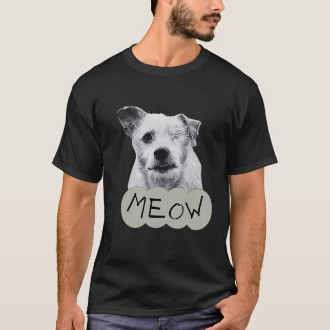 T-shirt Meowing black and white one eyed dog (Devant)